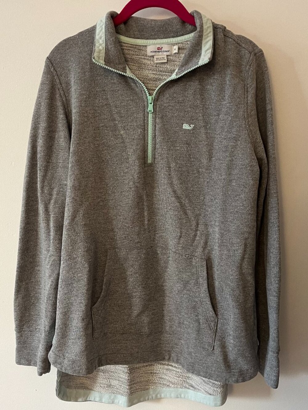 Vineyard Vines Women's Gray Mint Green Quarter Zip Sz M